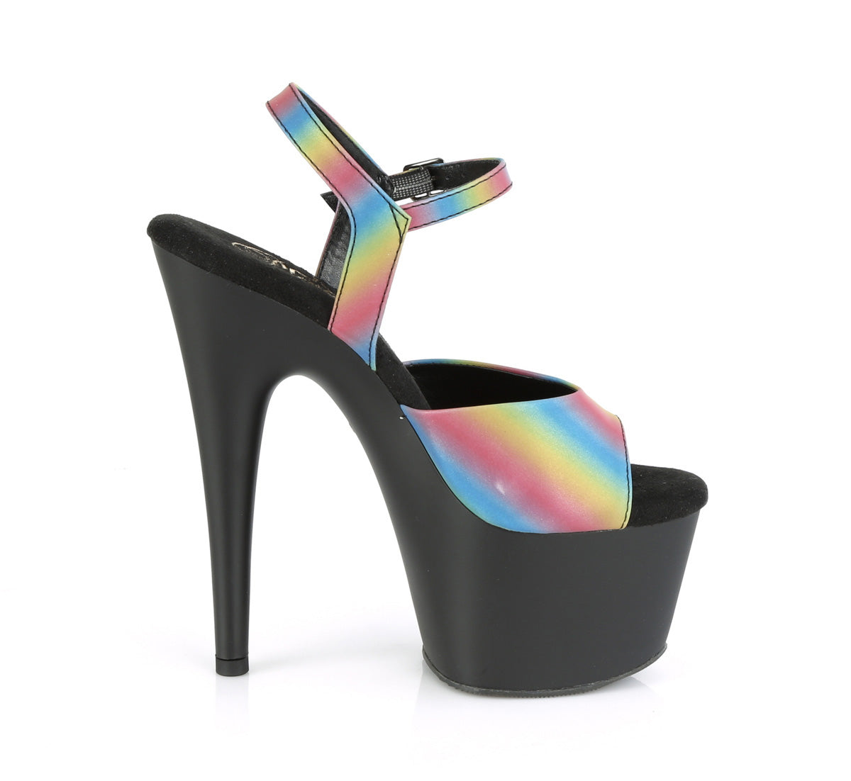 Pleaser Womens Sandals ADORE-709REFL-02 Rainbow Reflective/Blk Matte