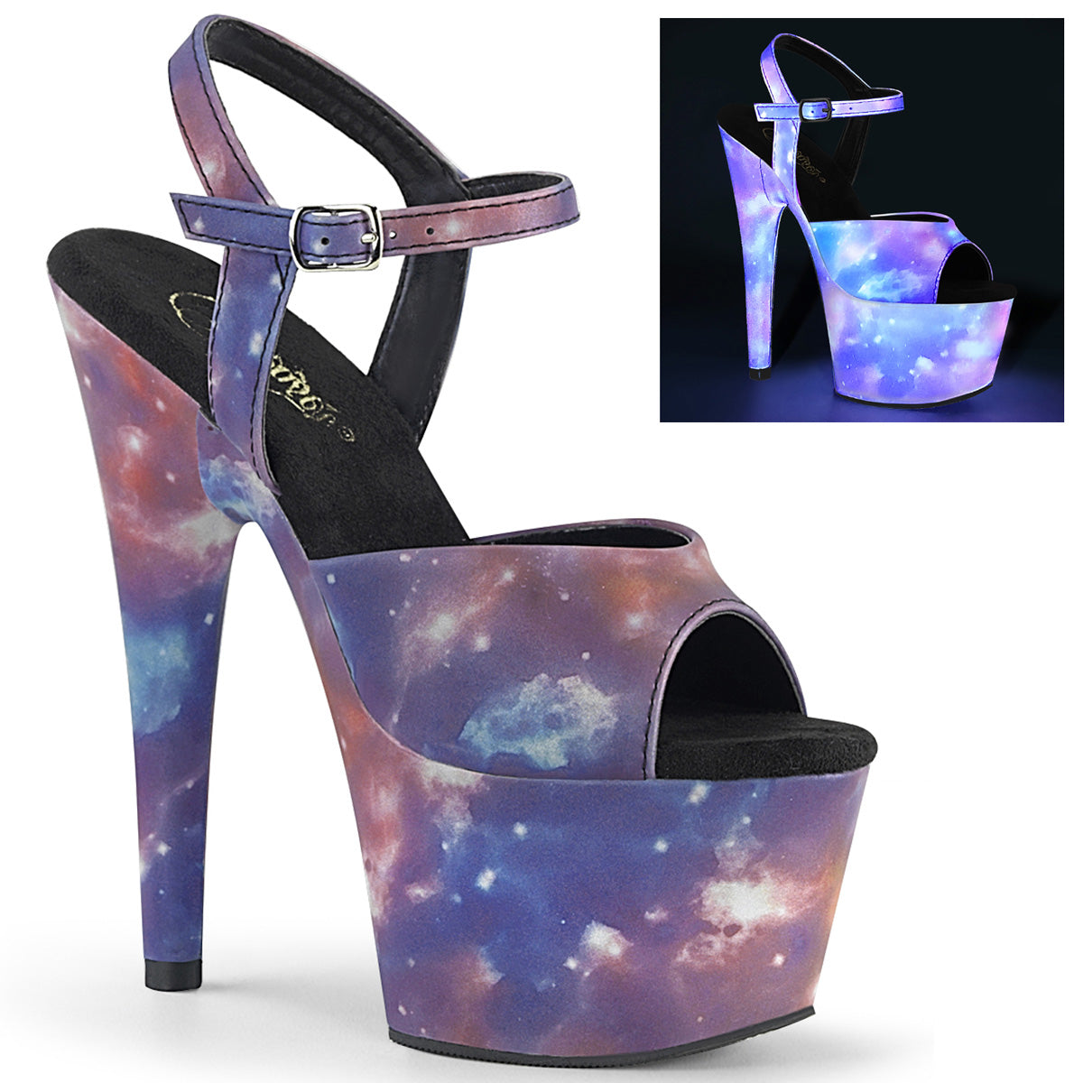 Pleaser Womens Sandals ADORE-709REFL Purple-Blue Reflective/Purple-Blue Refle