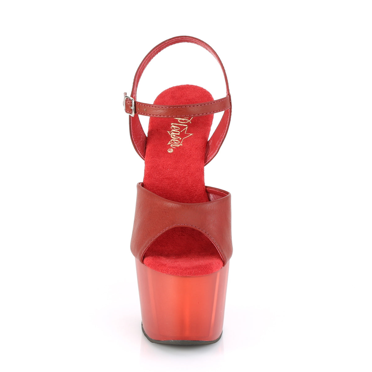 Pleaser Womens Sandals ADORE-709T Red Faux Leather/Frosted Red