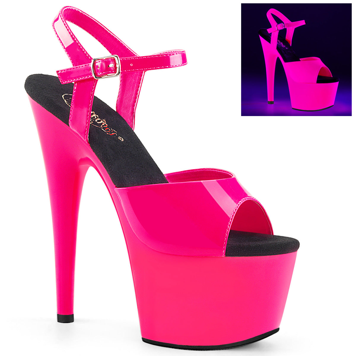 Pleaser Womens Sandals ADORE-709UV Neon H. Pink Pat/Neon H. Pink