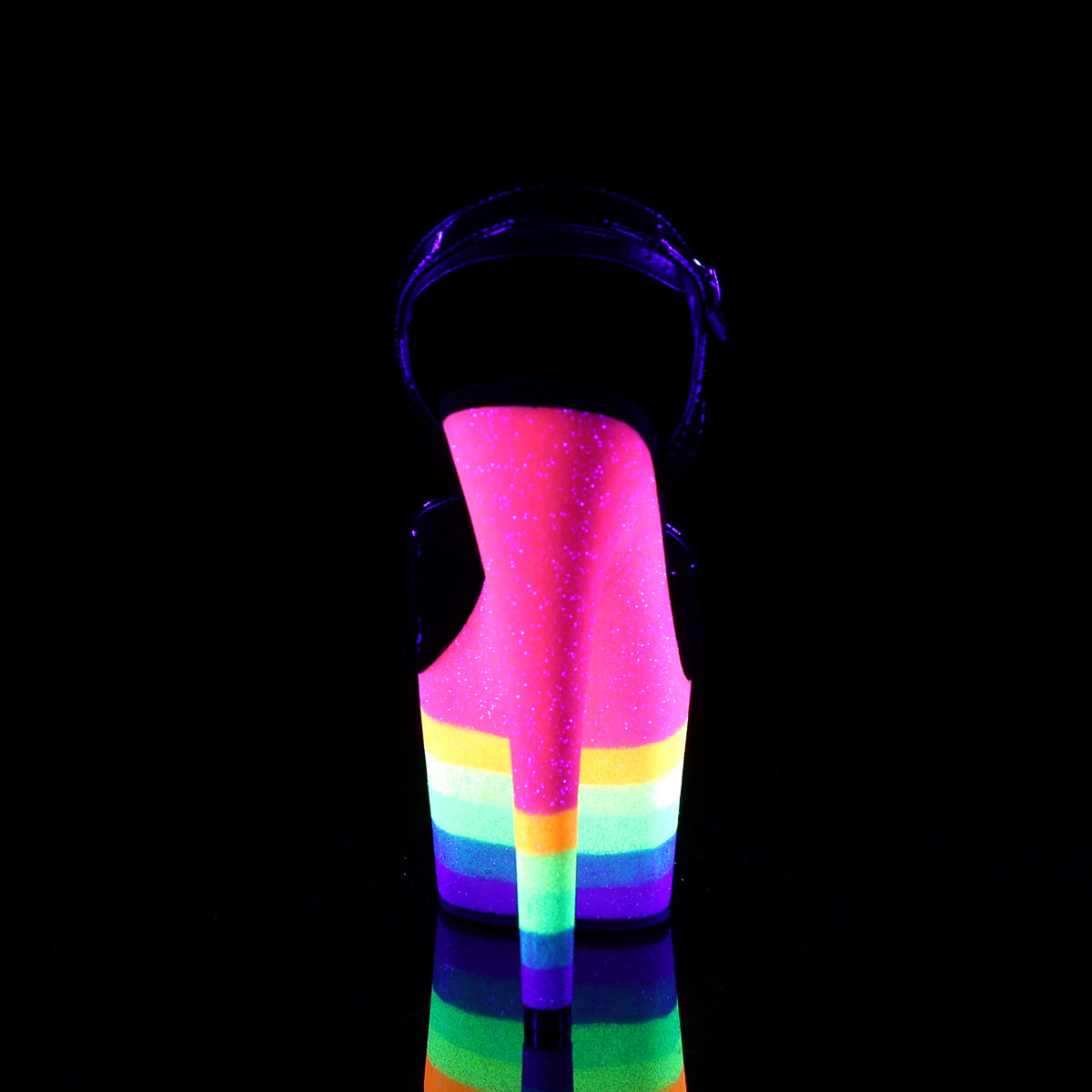 Pleaser Womens Sandals ADORE-709UVRB Blk/Neon Rainbow Glitter