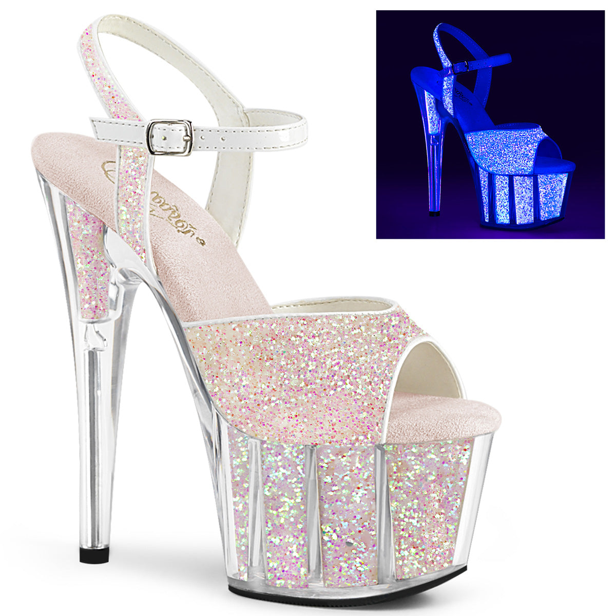 Pleaser Womens Sandals ADORE-710UVG Neon Opal Glitter/Neon Opal Glitter