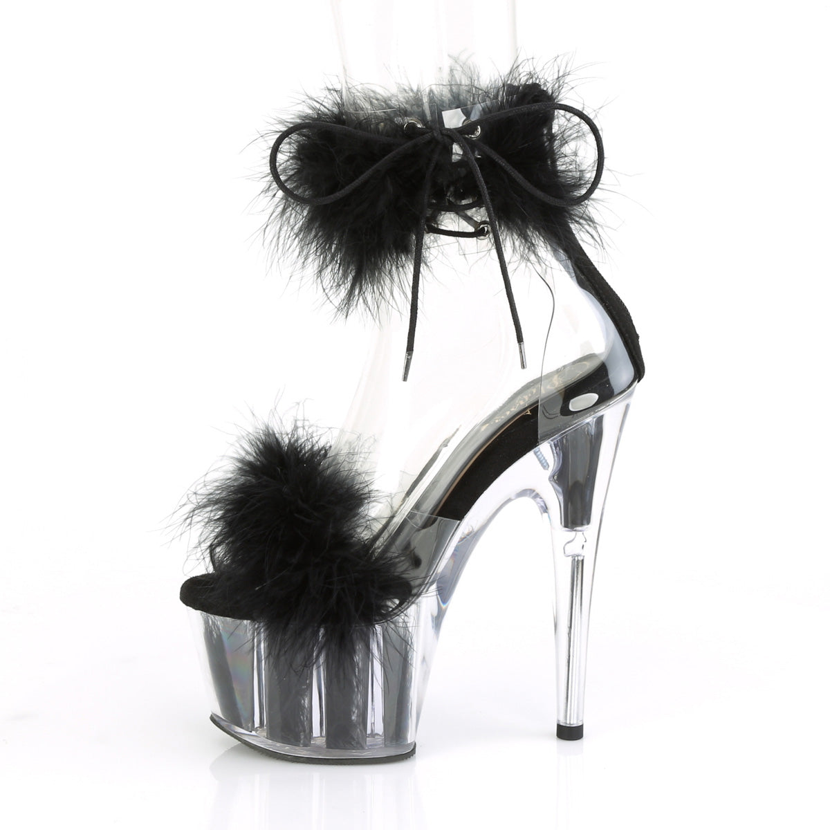 Pleaser Womens Sandals ADORE-724F Clr-Blk Fur/Blk Fur