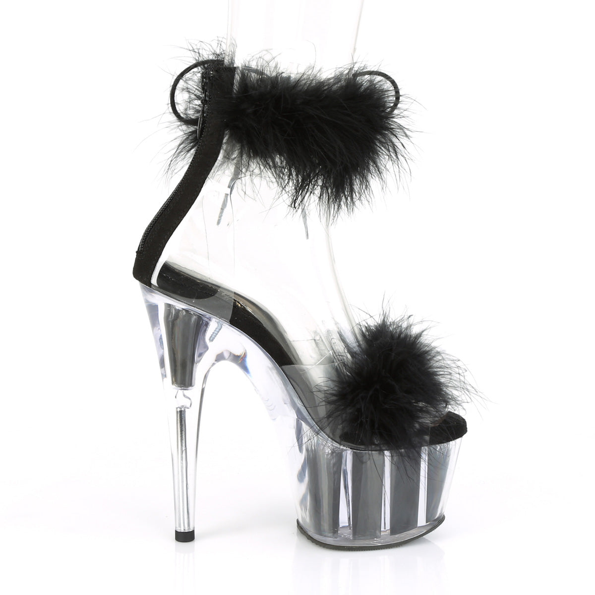 Pleaser Womens Sandals ADORE-724F Clr-Blk Fur/Blk Fur