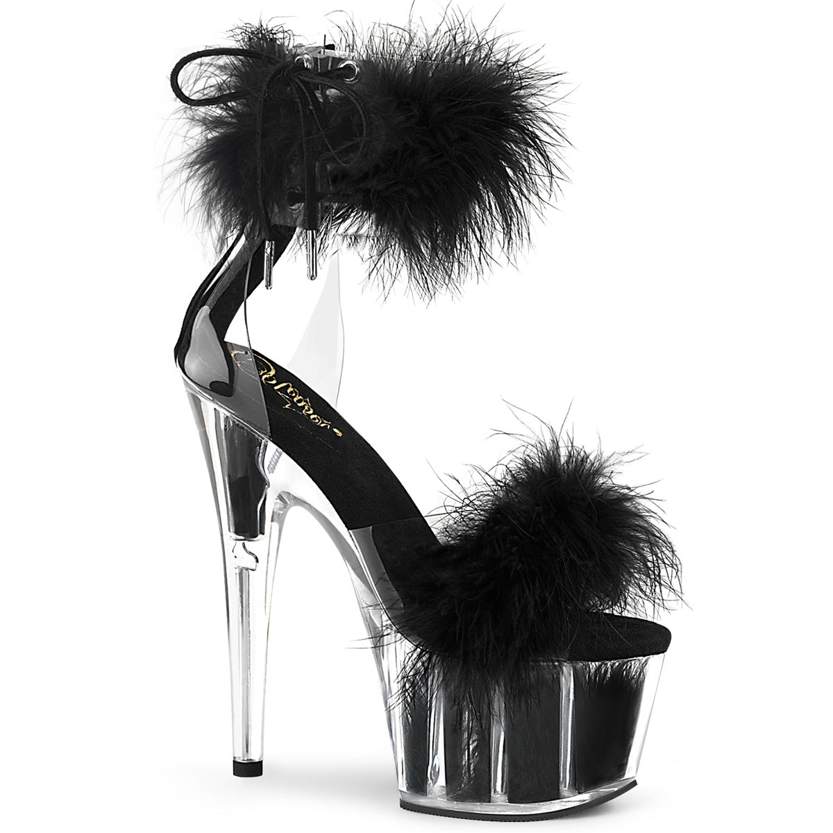 Pleaser Womens Sandals ADORE-724F Clr-Blk Fur/Blk Fur
