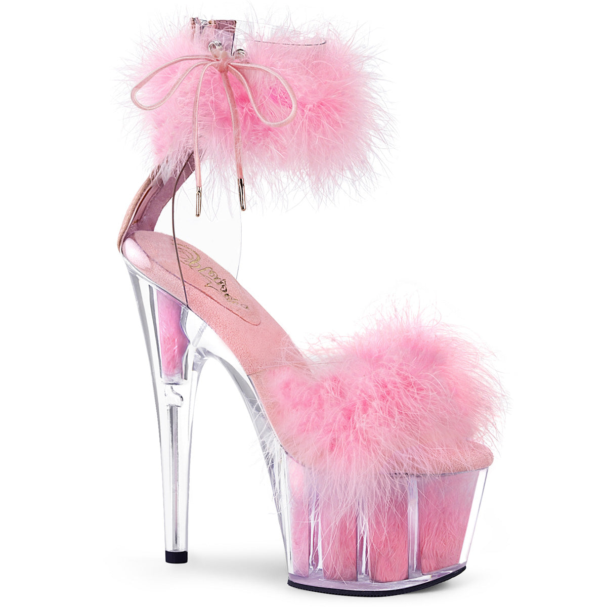 Pleaser Womens Sandals ADORE-724F Clr-B. Pink Fur/B. Pink Fur