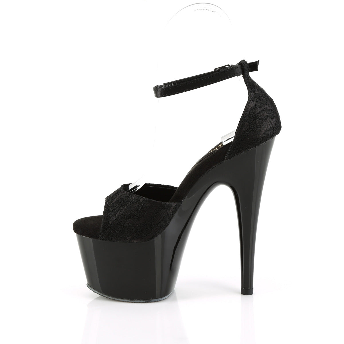 Pleaser Womens Sandals ADORE-768 Blk Satin-Blk Lace/Blk