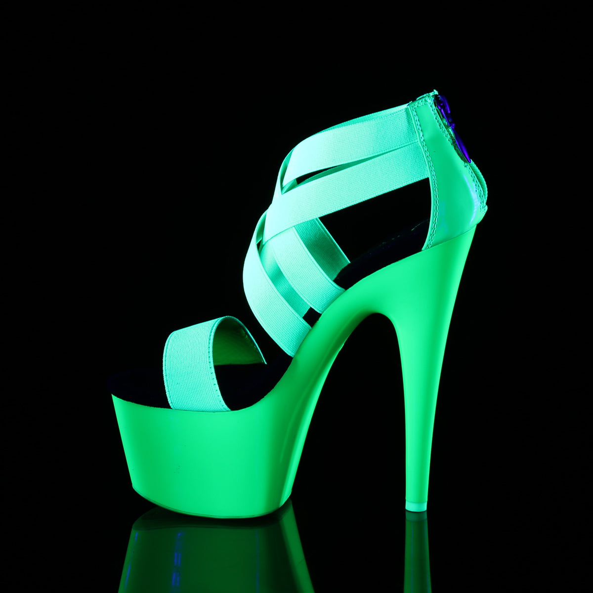 Pleaser Womens Sandals ADORE-769UV Neon Green Elastic Band-Patent/Neon Green