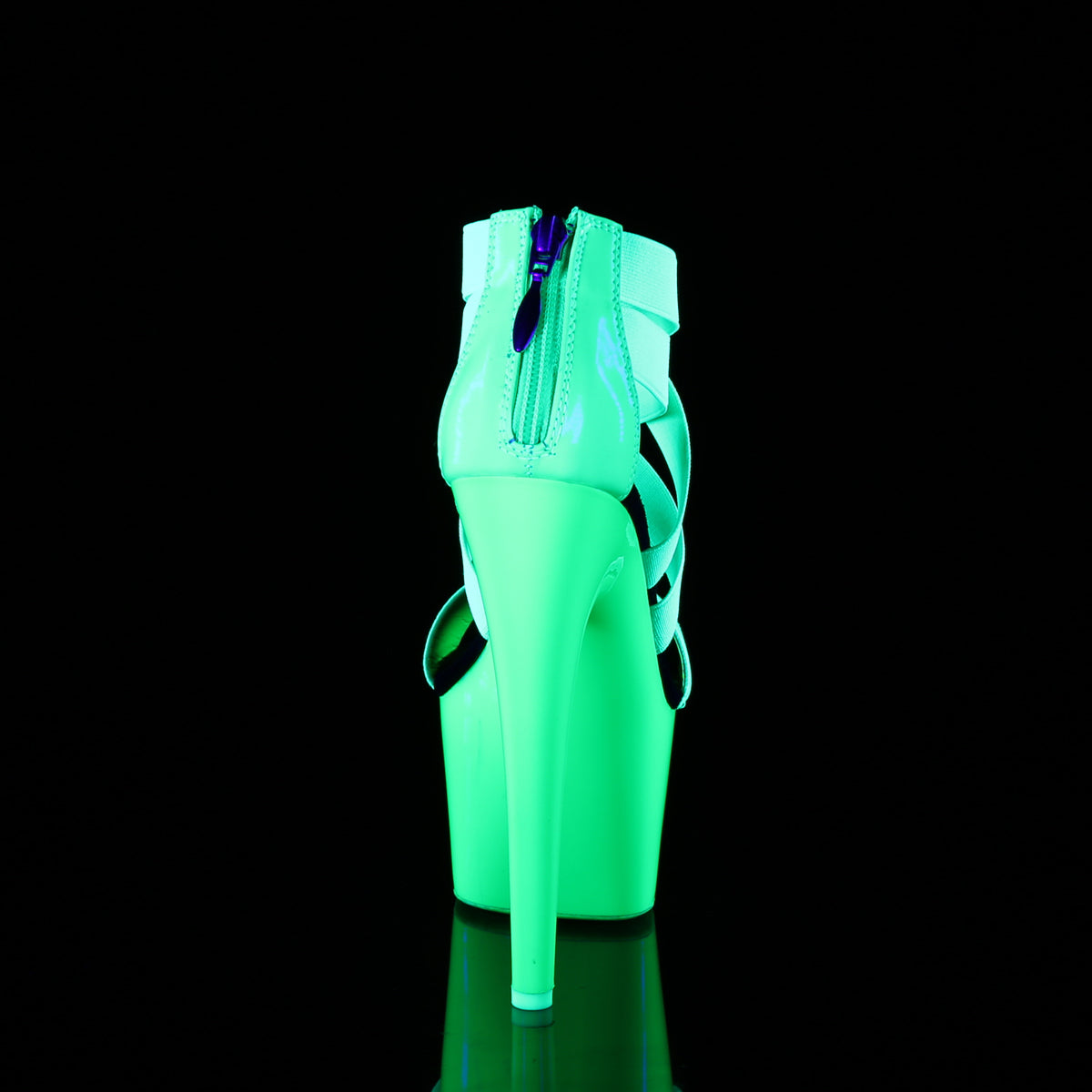 Pleaser Womens Sandals ADORE-769UV Neon Green Elastic Band-Patent/Neon Green