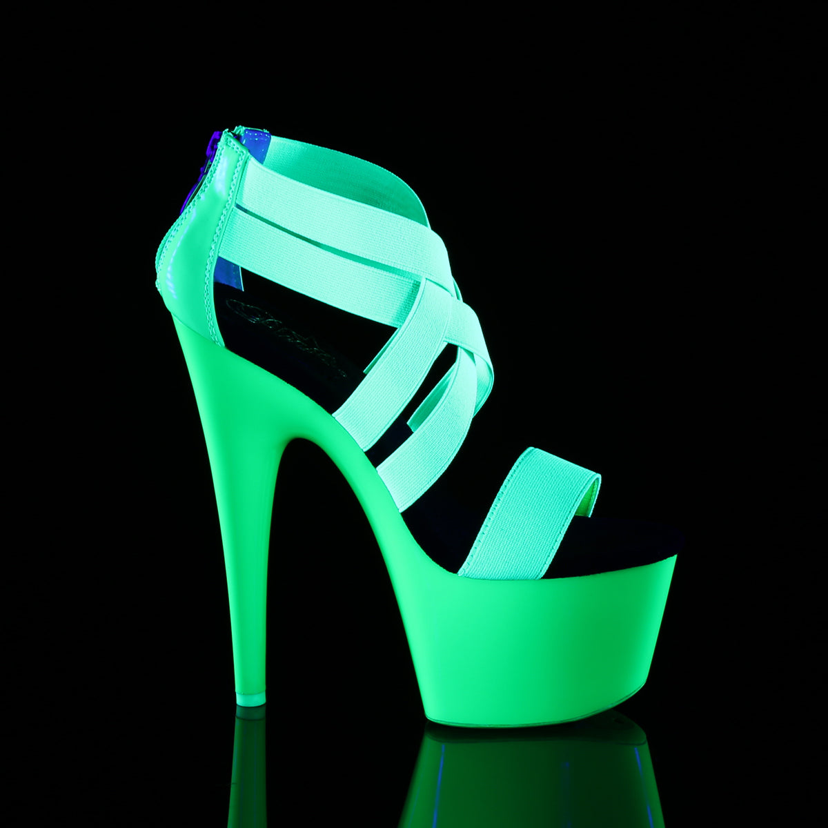 Pleaser Womens Sandals ADORE-769UV Neon Green Elastic Band-Patent/Neon Green