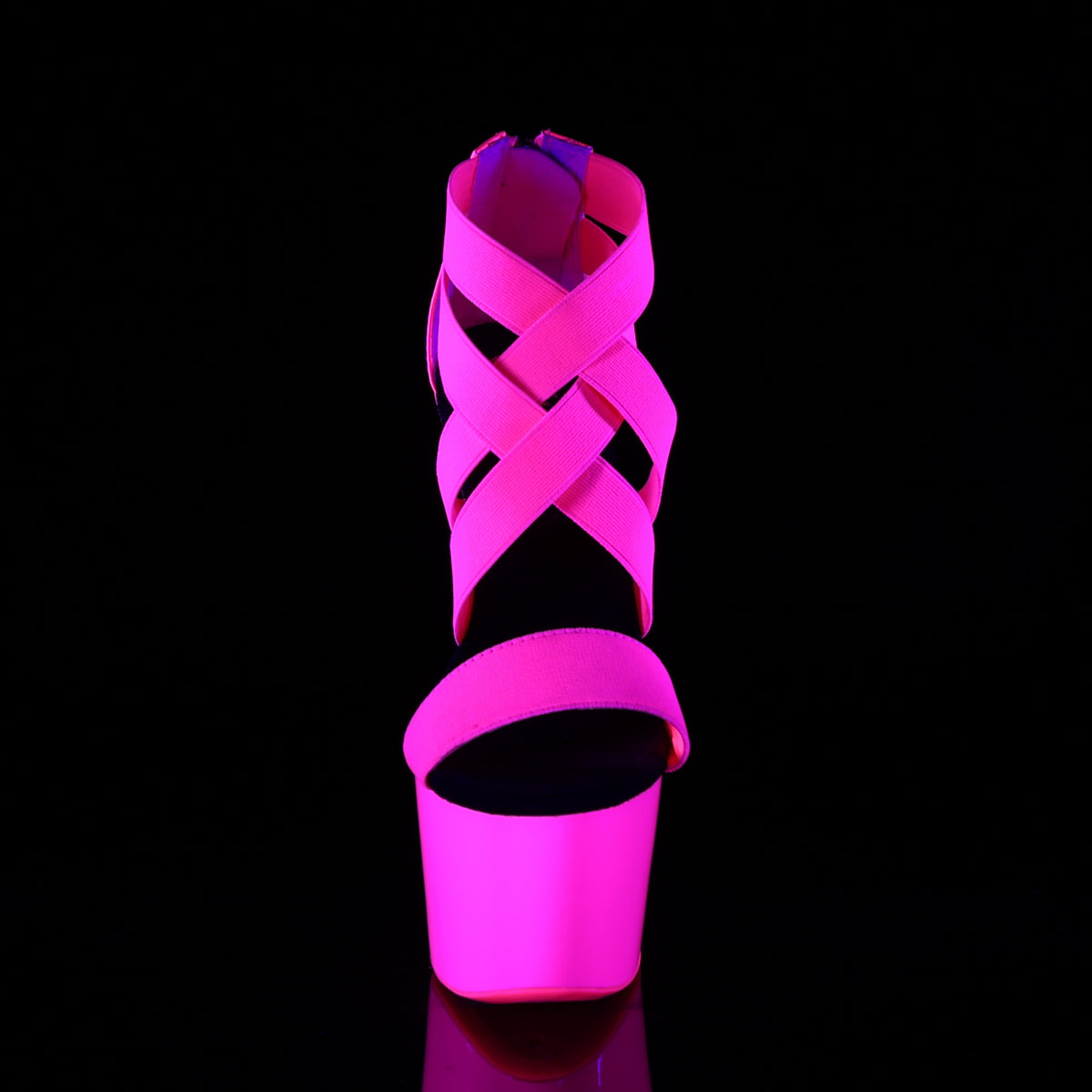 Pleaser Womens Sandals ADORE-769UV Neon H. Pink Elastic Band-Pat/Neon H. Pink