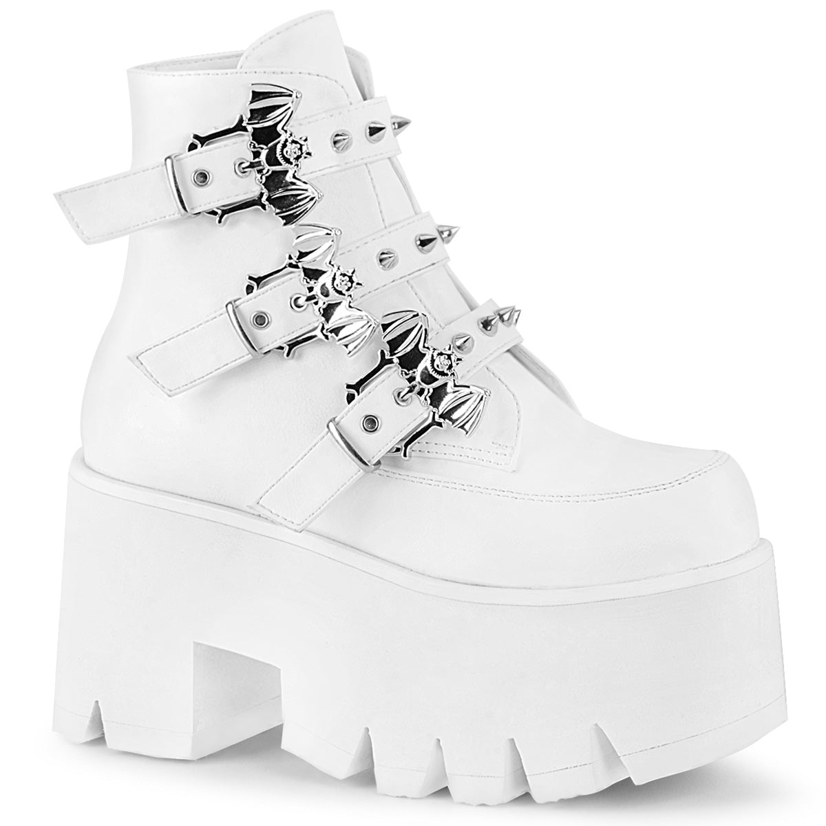DemoniaCult Womens Ankle Boots ASHES-55 Wht Vegan Leather