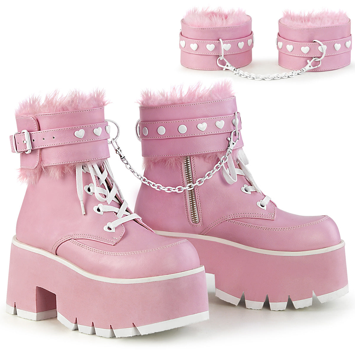 DemoniaCult  Ankle Boots ASHES-57 B. Pink Vegan Leather