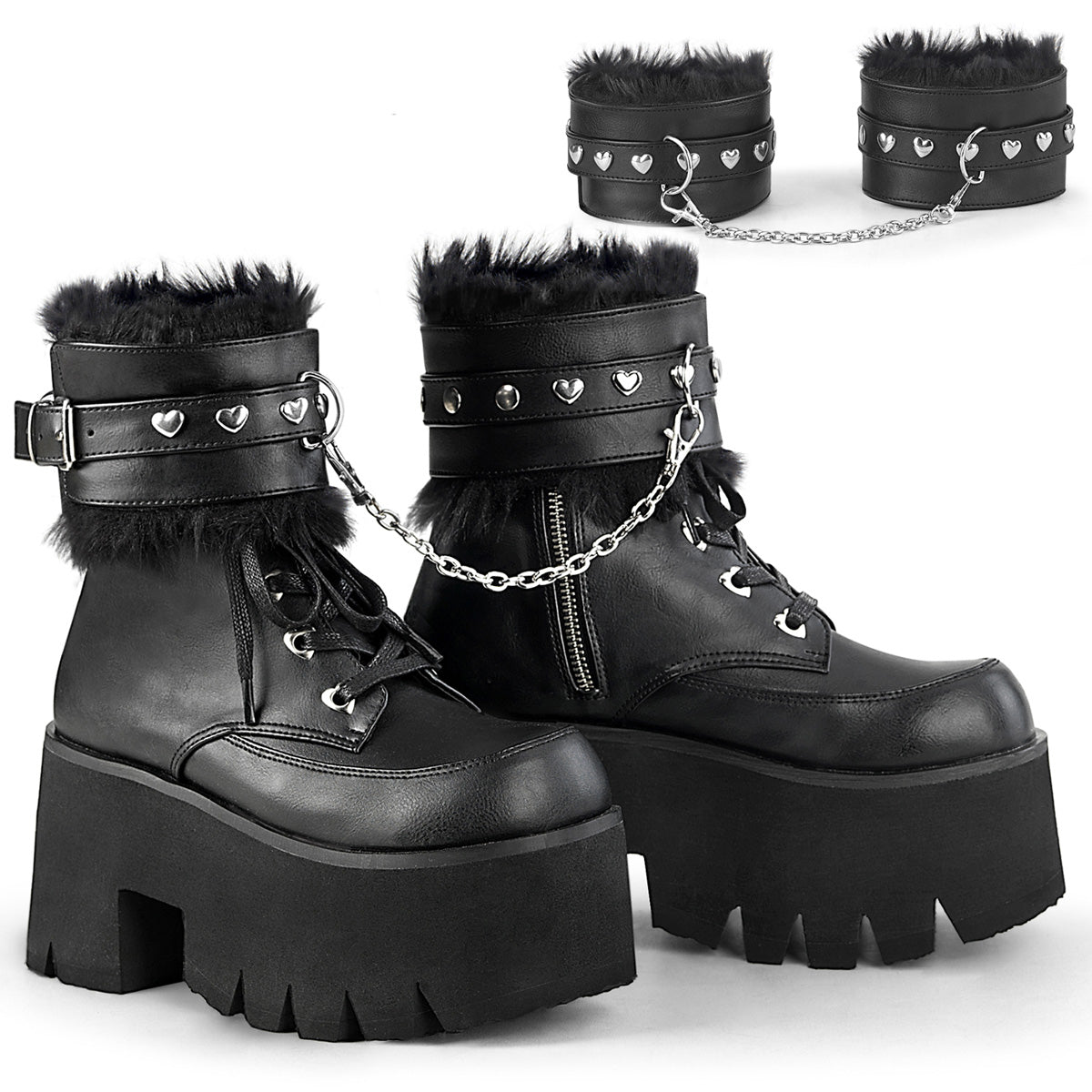 DemoniaCult Womens Ankle Boots ASHES-57 Blk Vegan Leather