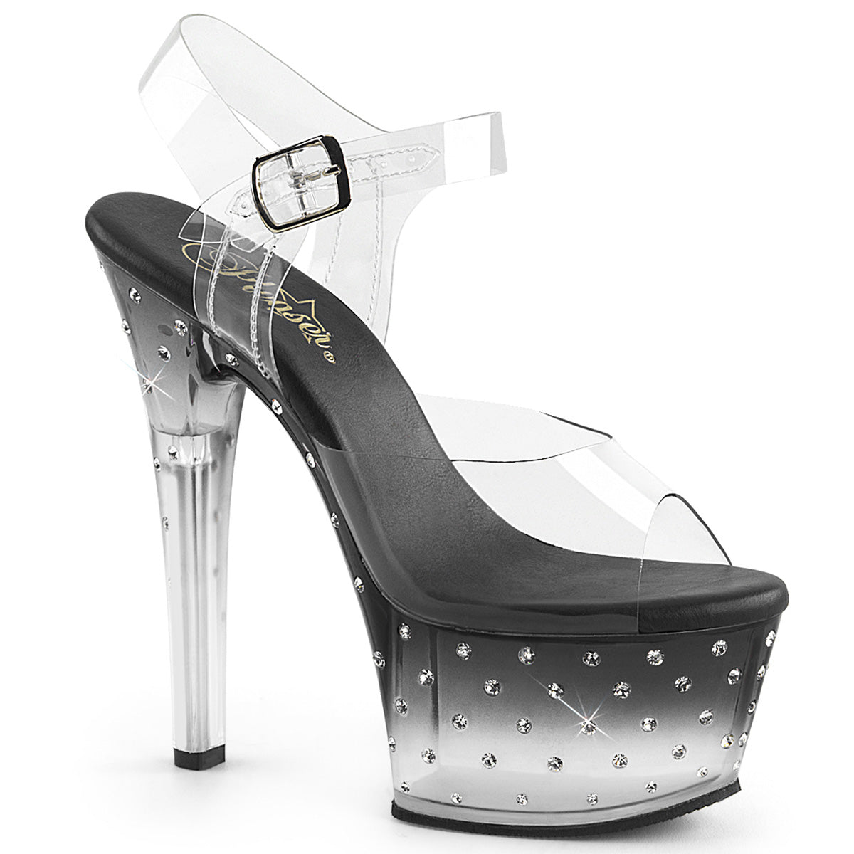 Pleaser Womens Sandals ASPIRE-608STD Clr/Blk-Clr