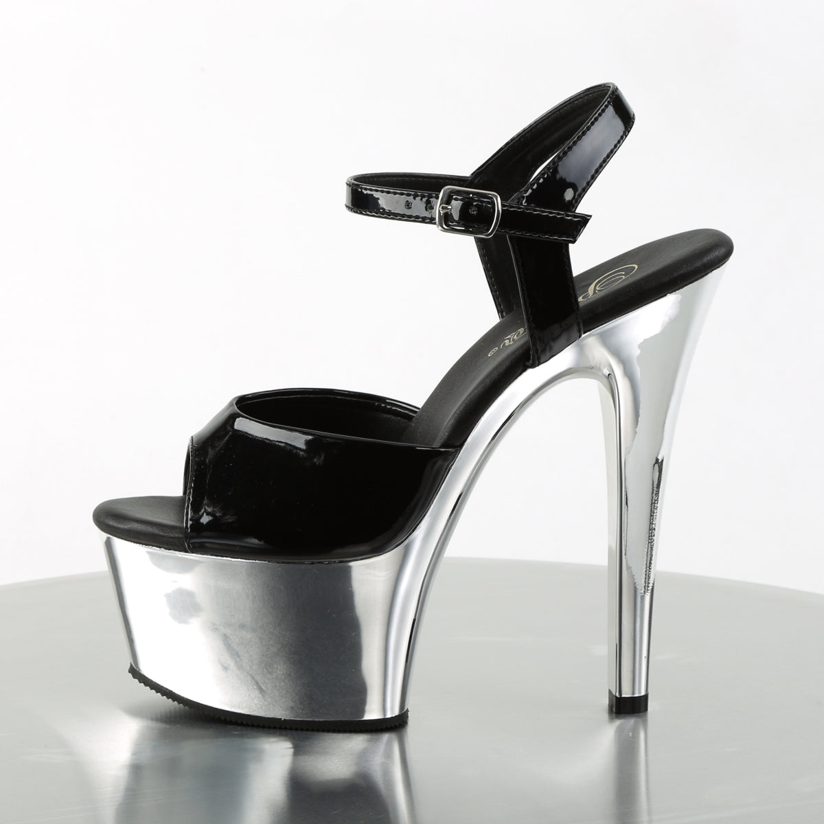 Pleaser Womens Sandals ASPIRE-609 Blk Pat/Slv Chrome