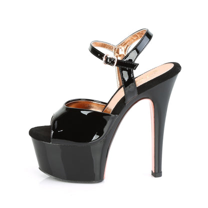 Pleaser Womens Sandals ASPIRE-609TT Blk Pat/Blk-Rose Gold Chrome