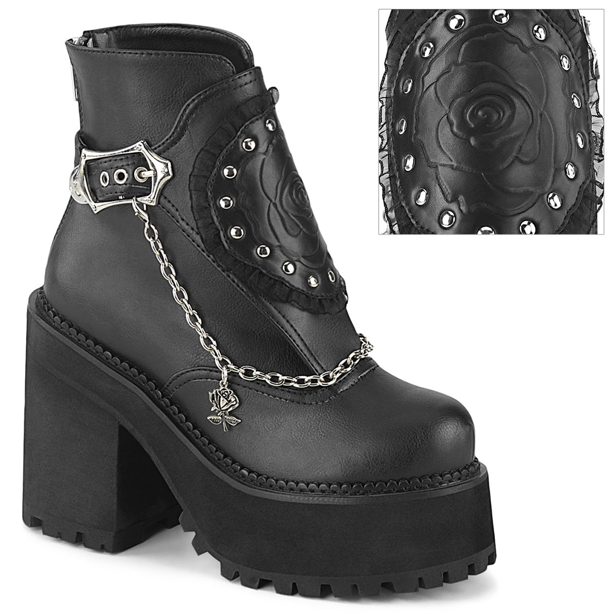 DemoniaCult Womens Ankle Boots ASSAULT-55 Blk Vegan Leather