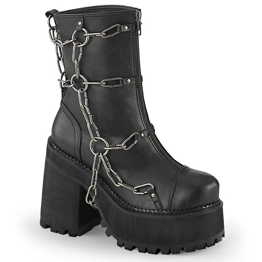 DemoniaCult Womens Ankle Boots ASSAULT-66 Blk Vegan Leather