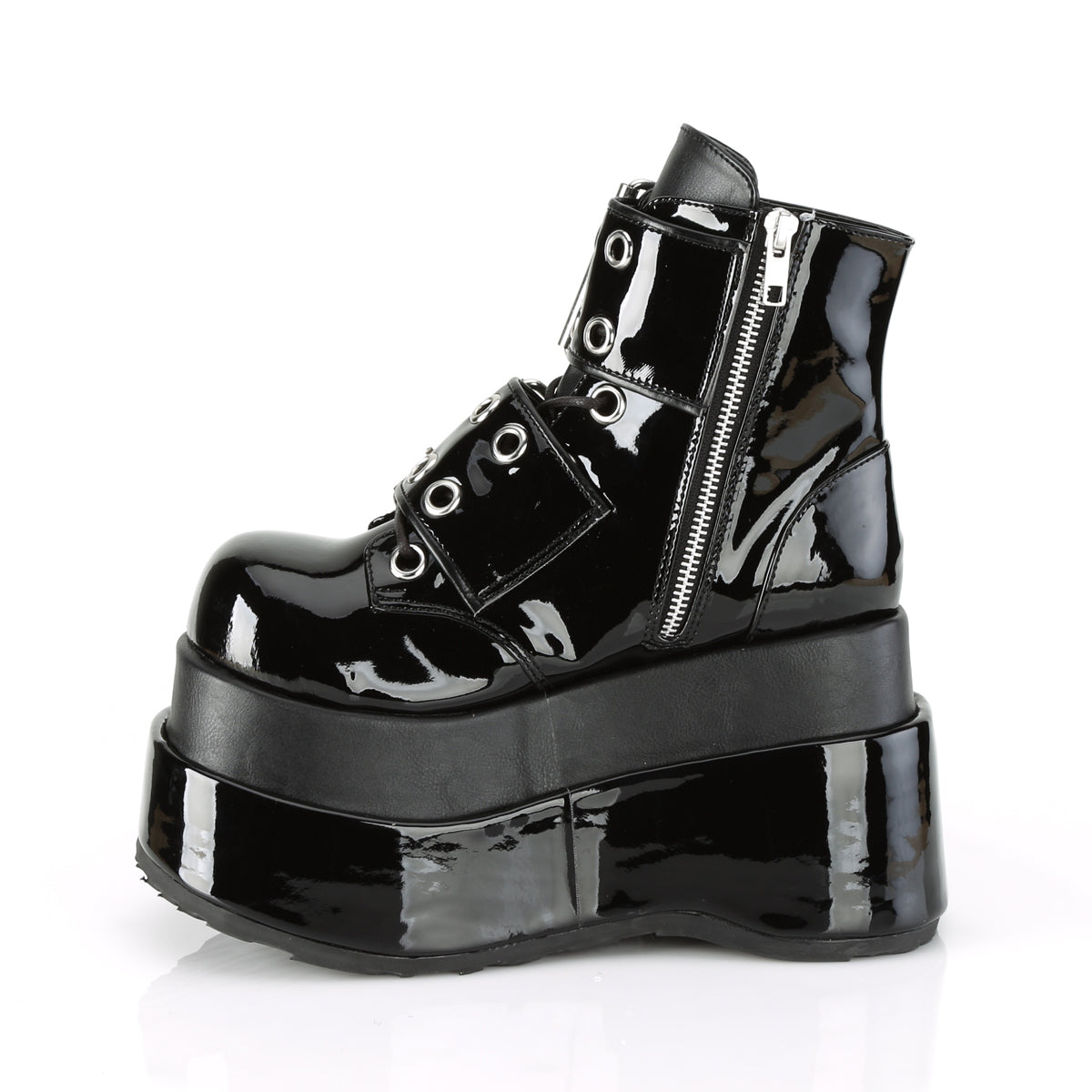 DemoniaCult Womens Ankle Boots BEAR-104 Blk Pat-Vegan Leather