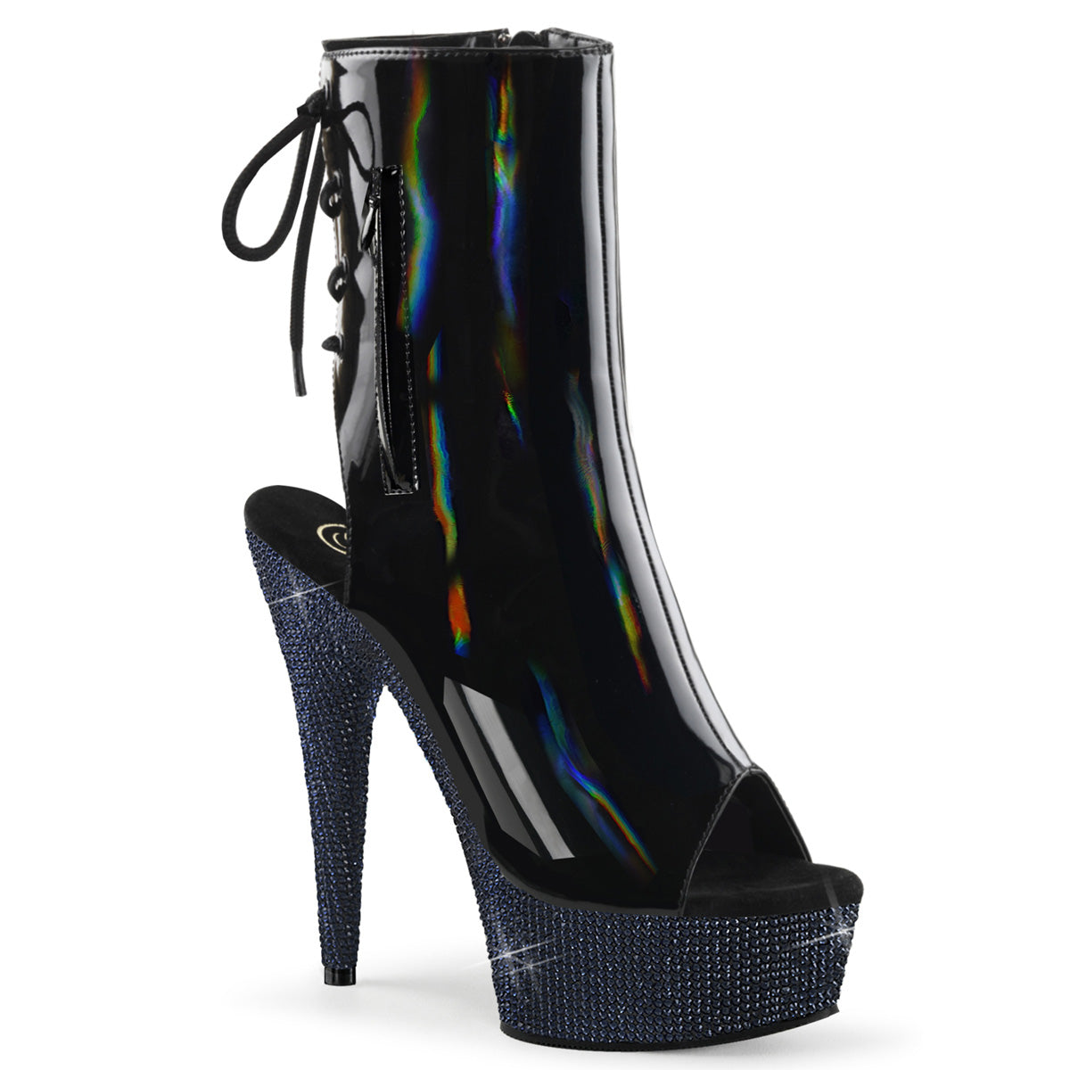 Pleaser  Ankle Boots BEJEWELED-1018DM-6 Blk Holo Pat/Midnight Blk RS