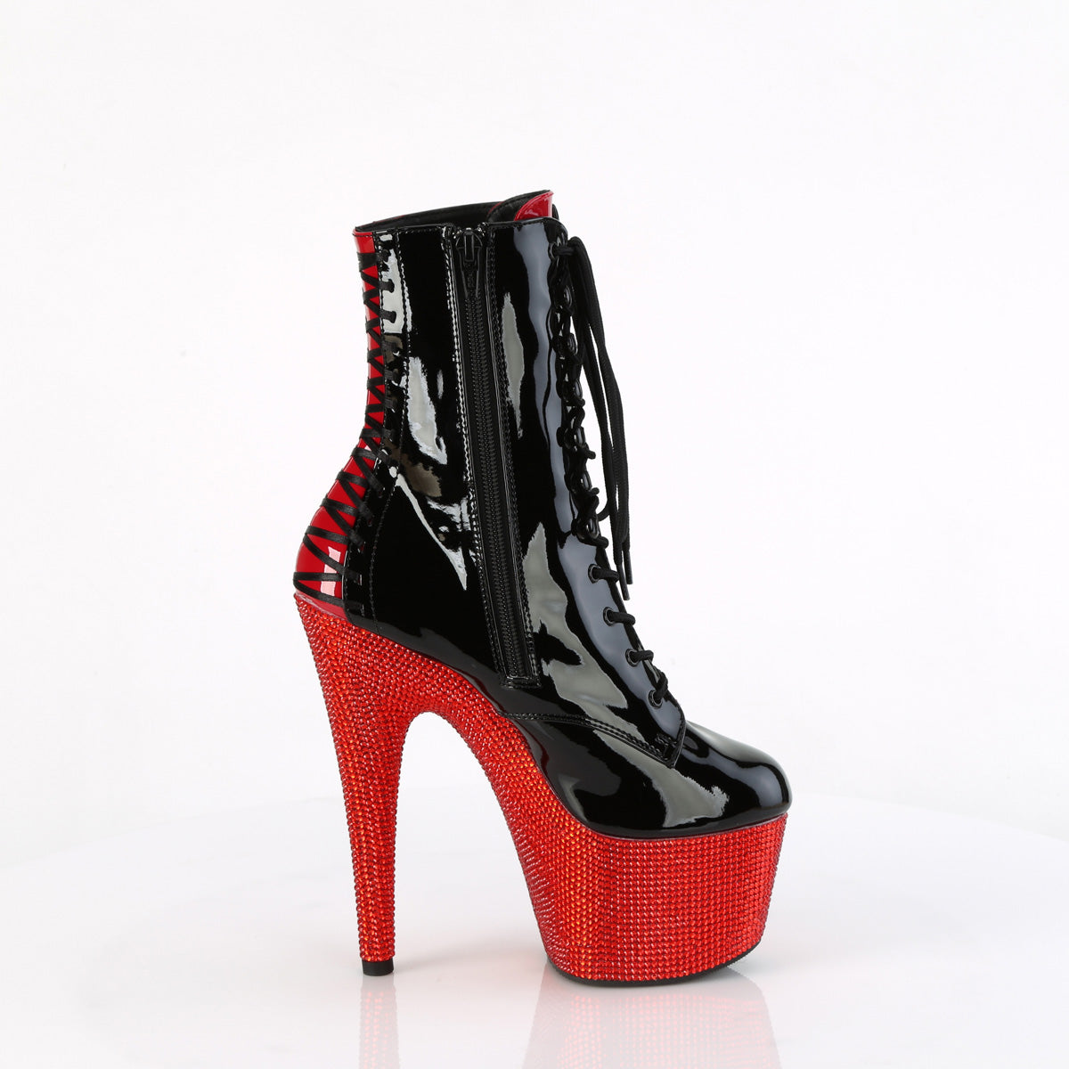 Pleaser  Ankle Boots BEJEWELED-1020FH-7 Blk-Red Pat/Red RS