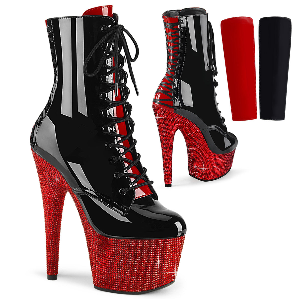 Pleaser  Ankle Boots BEJEWELED-1020FH-7 Blk-Red Pat/Red RS