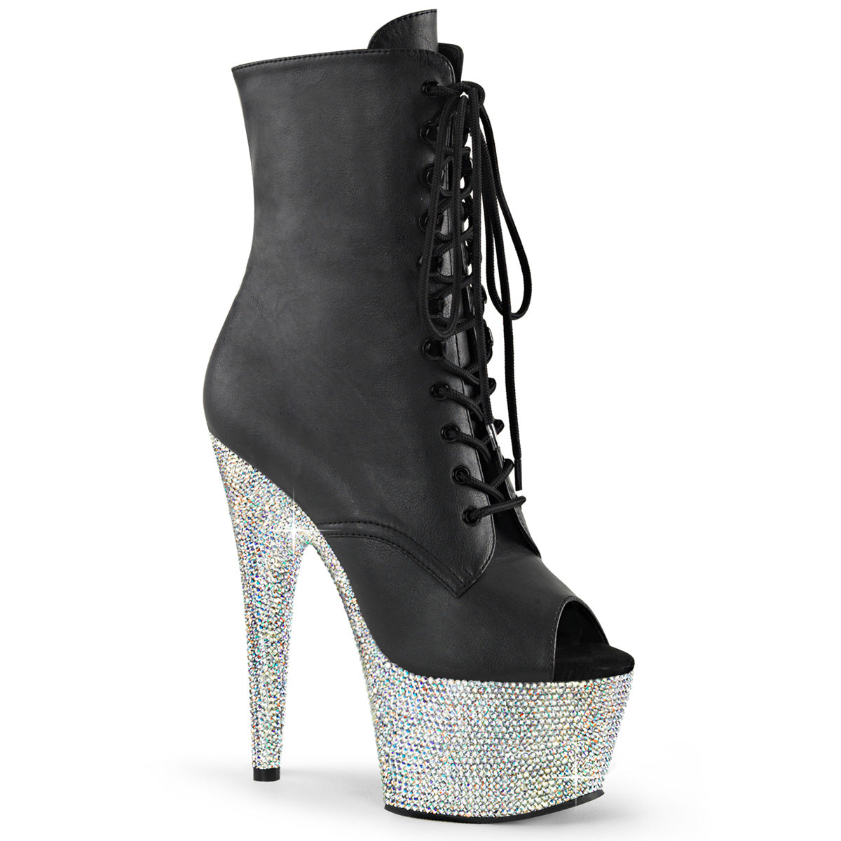 Pleaser  Ankle Boots BEJEWELED-1021-7 Blk Faux Leather/Slv AB RS