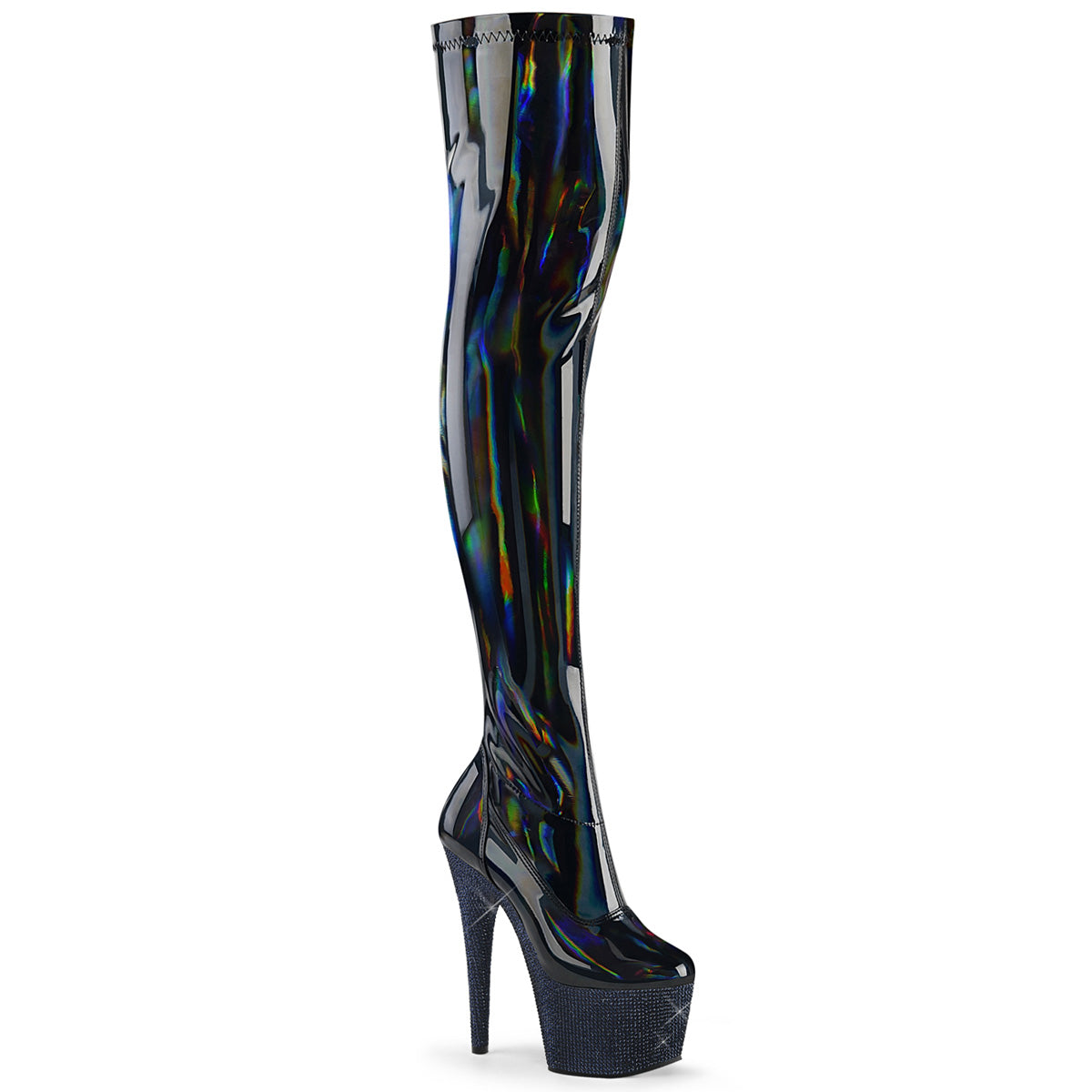 Pleaser  Boots BEJEWELED-3000-7 Blk Str Holo Pat/Midnight Blk RS