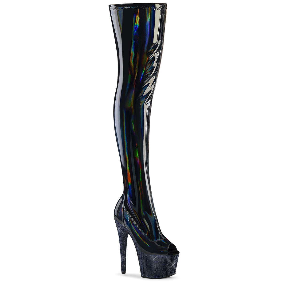 Pleaser  Boots BEJEWELED-3011-7 Blk Str Holo Pat/Midnight Blk RS