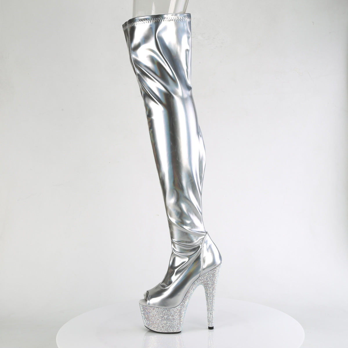 Pleaser  Boots BEJEWELED-3011-7 Slv Str Holo Pat/Slv AB RS