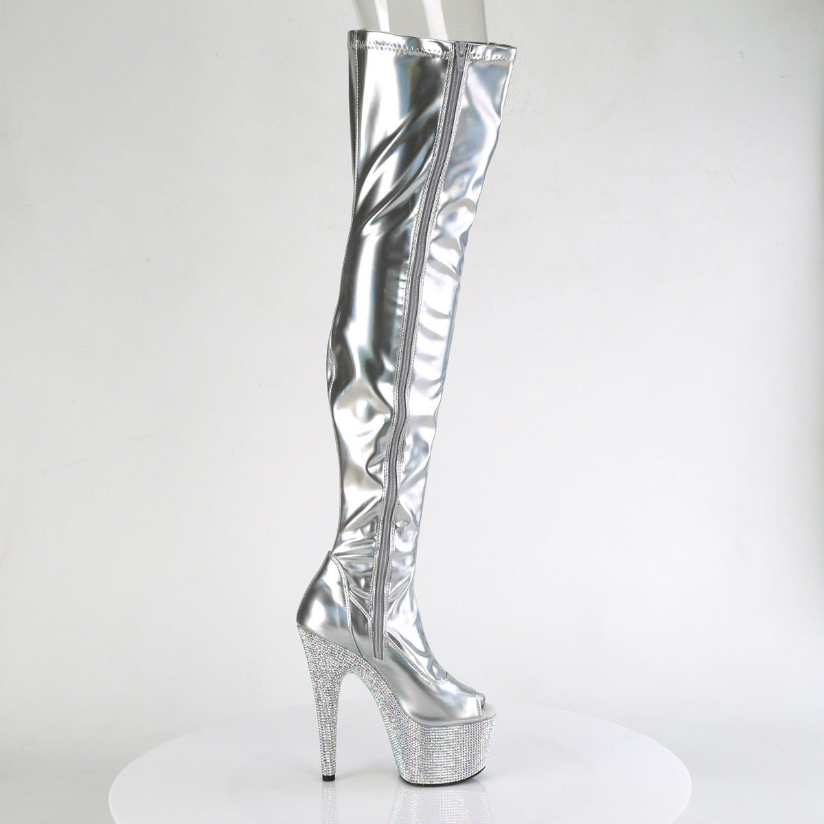 Pleaser  Boots BEJEWELED-3011-7 Slv Str Holo Pat/Slv AB RS