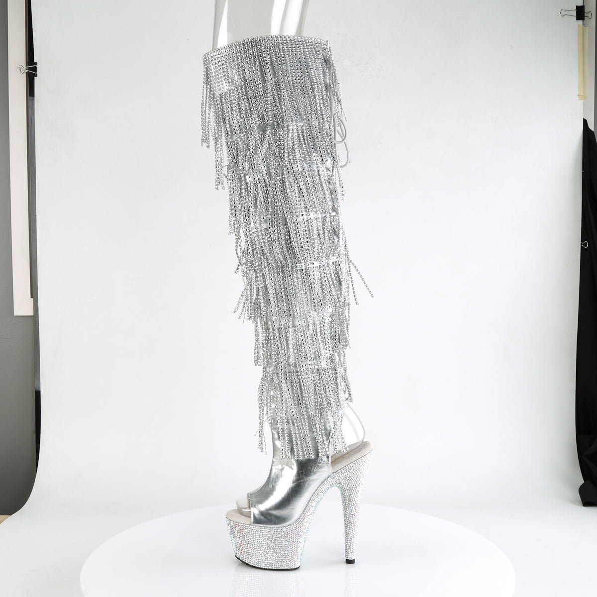 Pleaser Womens Boots BEJEWELED-3019RSF-7 Slv Metallic Pu-Slv/Slv Multi RS