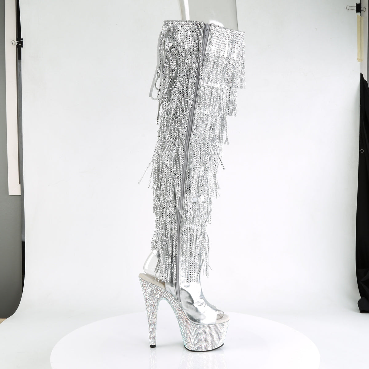 Pleaser Womens Boots BEJEWELED-3019RSF-7 Slv Metallic Pu-Slv/Slv Multi RS