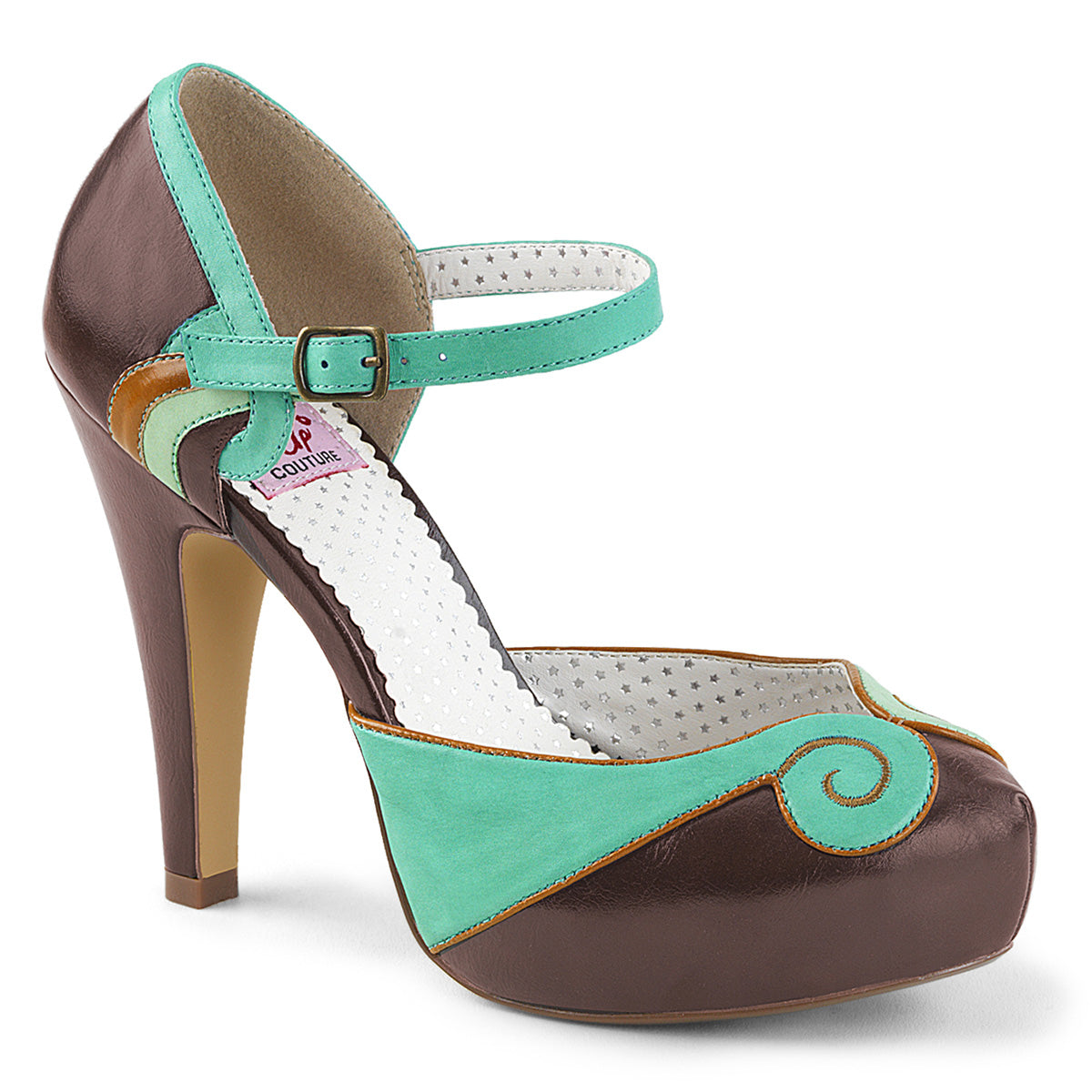 Pin Up Couture Womens Pumps BETTIE-17 Teal-Brown Faux Leather