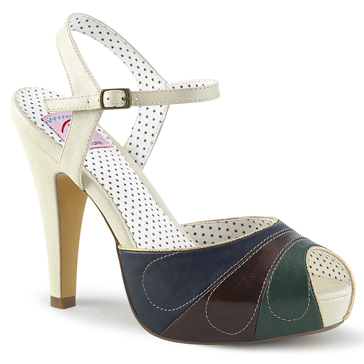 Pin Up Couture Womens Pumps BETTIE-27 Cream Multi Faux Leather