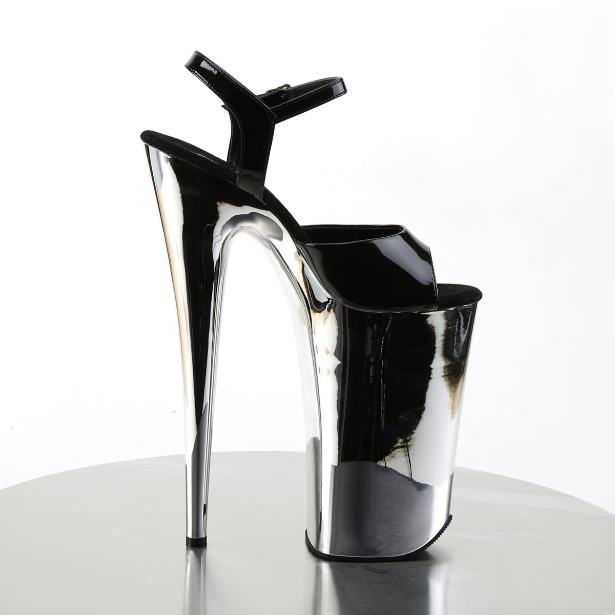 Pleaser Womens Sandals BEYOND-009 Blk/Slv Chrome