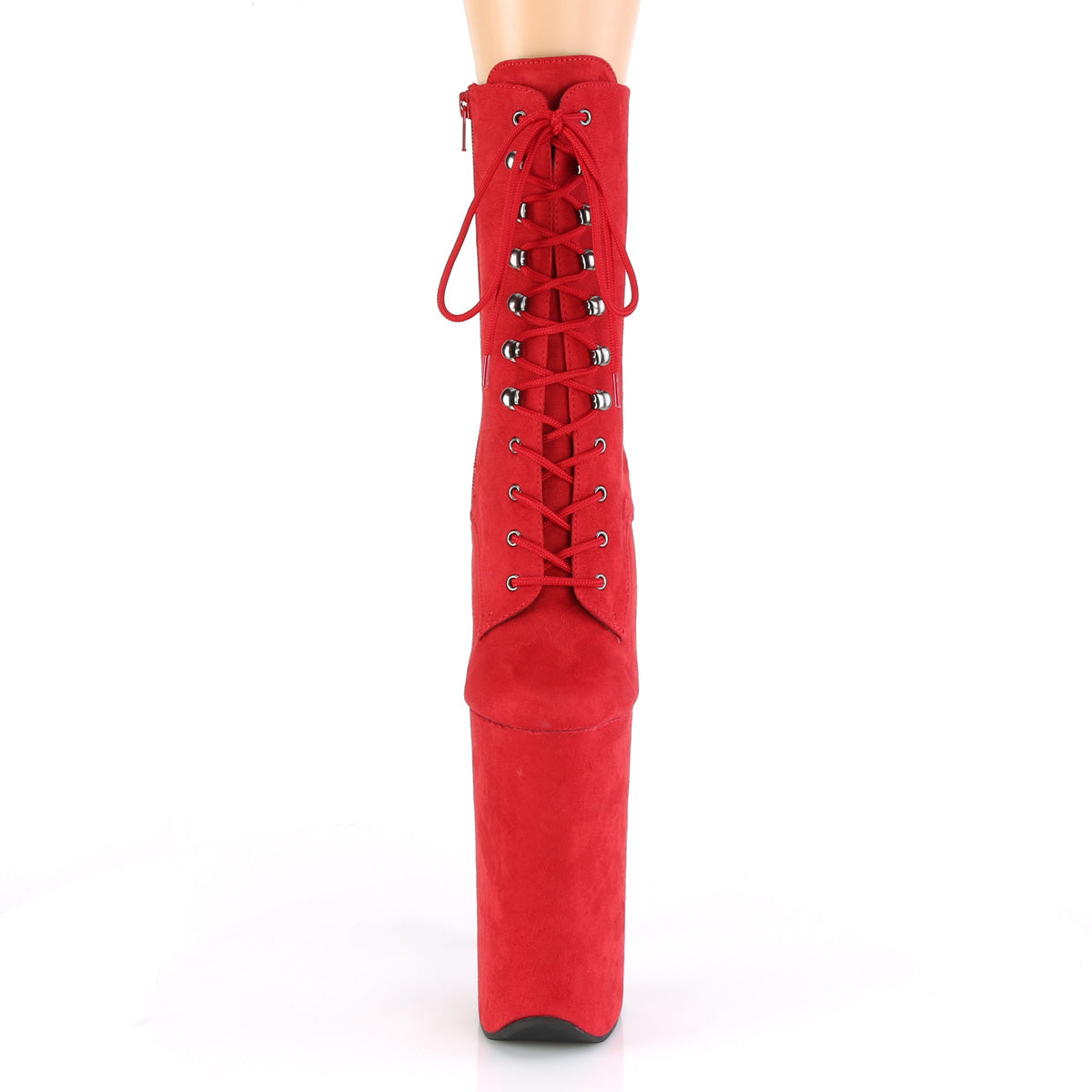 Pleaser Womens Ankle Boots BEYOND-1020FS Red Faux Suede/Red Faux Suede