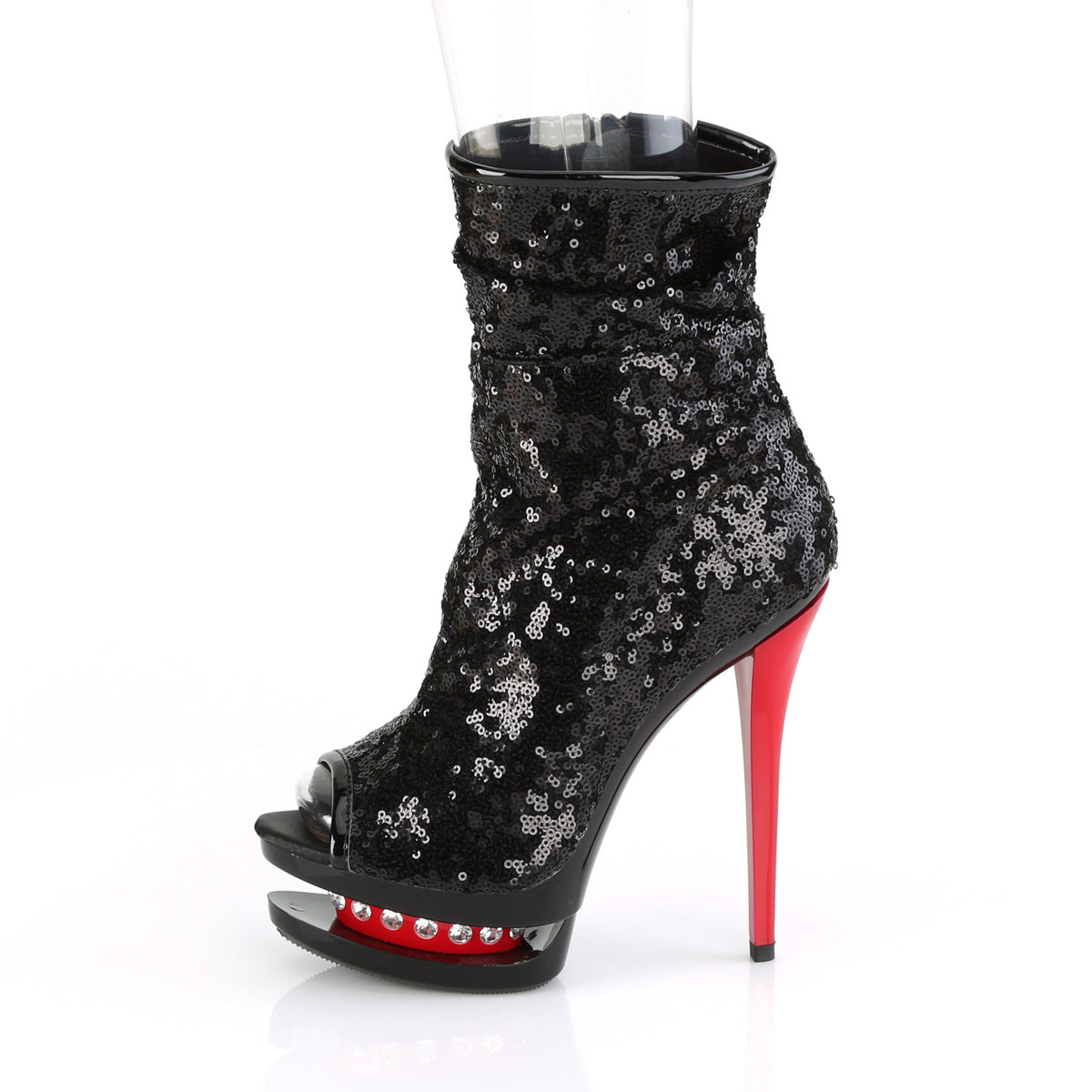 Pleaser Womens Ankle Boots BLONDIE-R-1008 Blk Sequins/Blk-Red