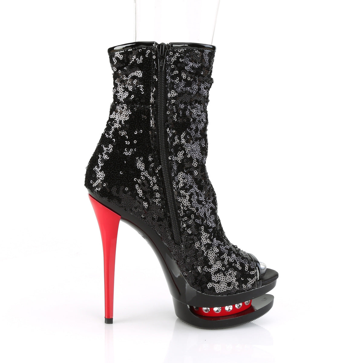 Pleaser Womens Ankle Boots BLONDIE-R-1008 Blk Sequins/Blk-Red