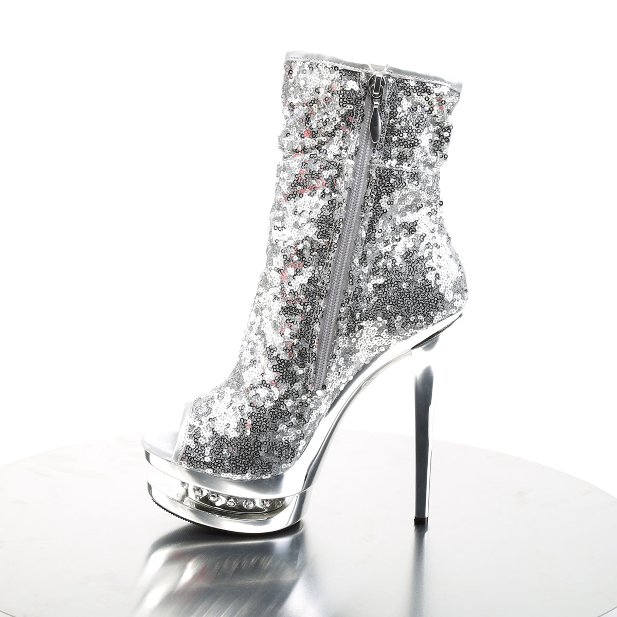 Pleaser Womens Ankle Boots BLONDIE-R-1008 Slv Sequins/Slv Chrome