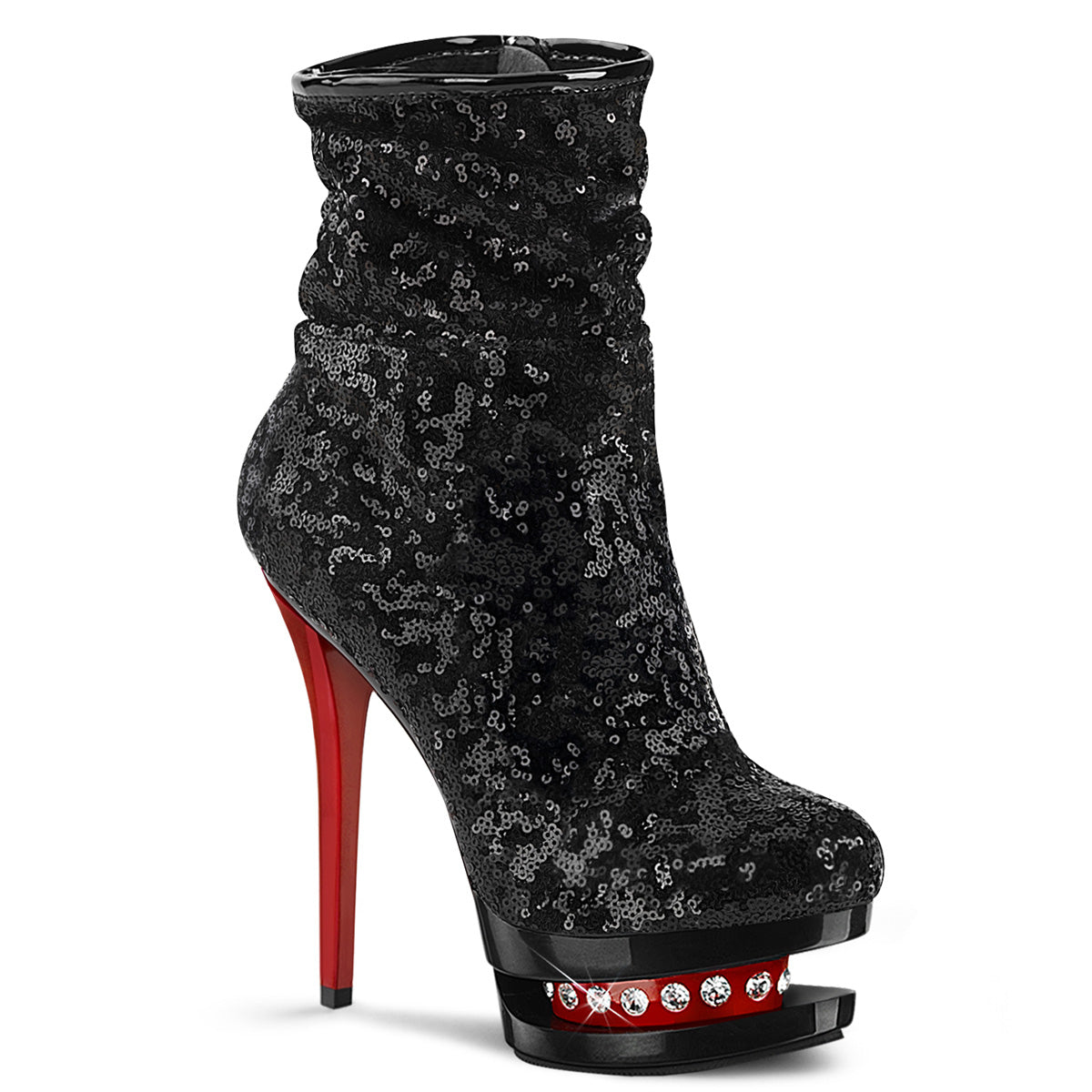 Pleaser Womens Ankle Boots BLONDIE-R-1009 Blk Sequins/Blk-Red