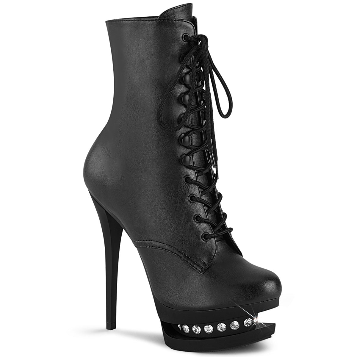 Pleaser Womens Ankle Boots BLONDIE-R-1020 Blk Faux Leather/Blk Matte
