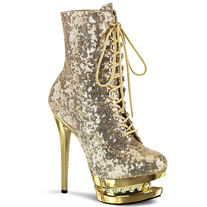 Pleaser Womens Ankle Boots BLONDIE-R-1020 Gold Sequins/Gold Chrome