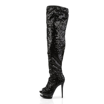 Pleaser Womens Boots BLONDIE-R-3011 Blk Sequins/Blk