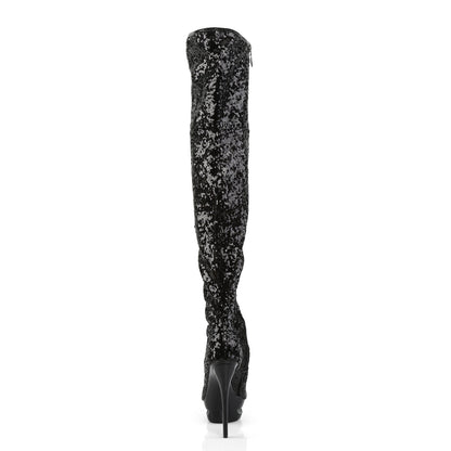 Pleaser Womens Boots BLONDIE-R-3011 Blk Sequins/Blk