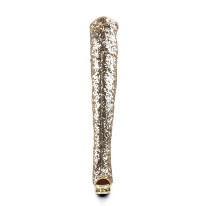 Pleaser Womens Boots BLONDIE-R-3011 Gold Sequins/Gold Chrome