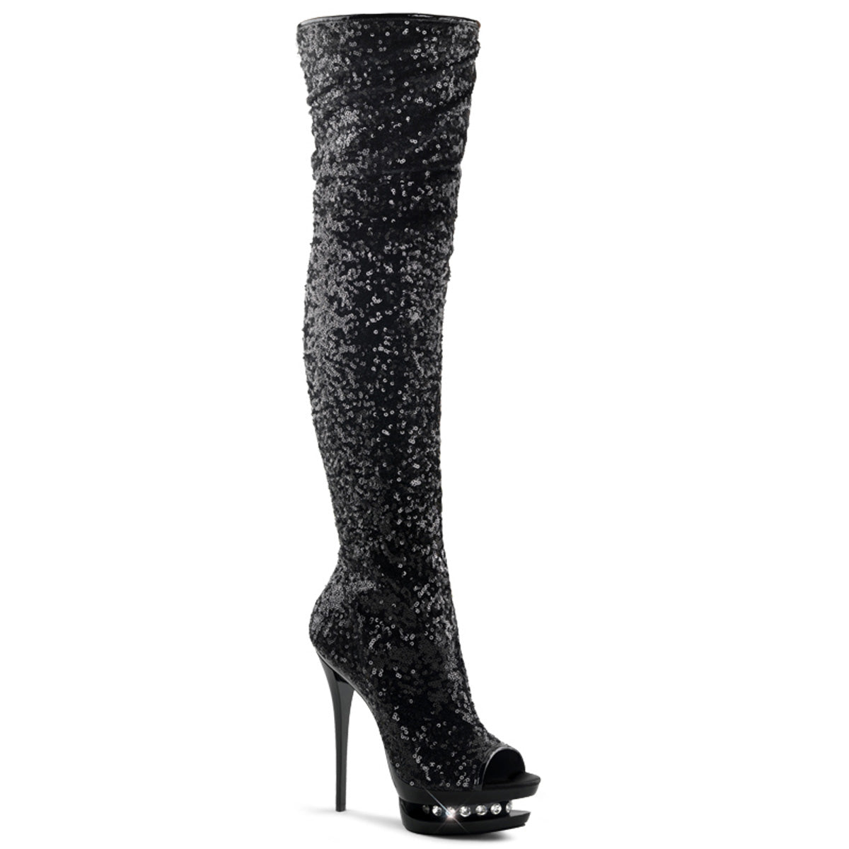 Pleaser Womens Boots BLONDIE-R-3011 Blk Sequins/Blk