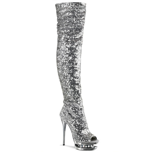 Pleaser Womens Boots BLONDIE-R-3011 Slv Sequins/Slv Chrome