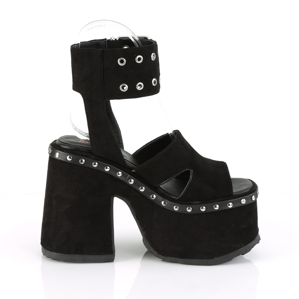 DemoniaCult Womens Sandals CAMEL-102 Blk Vegan Suede